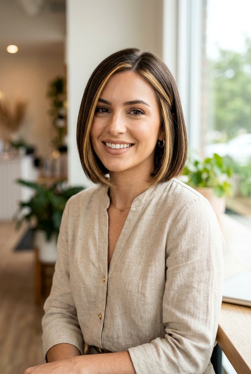 Short Brown Hair with Partial Highlights - 20 partial highlights on brown hair - 20 partial highlights on brown hair