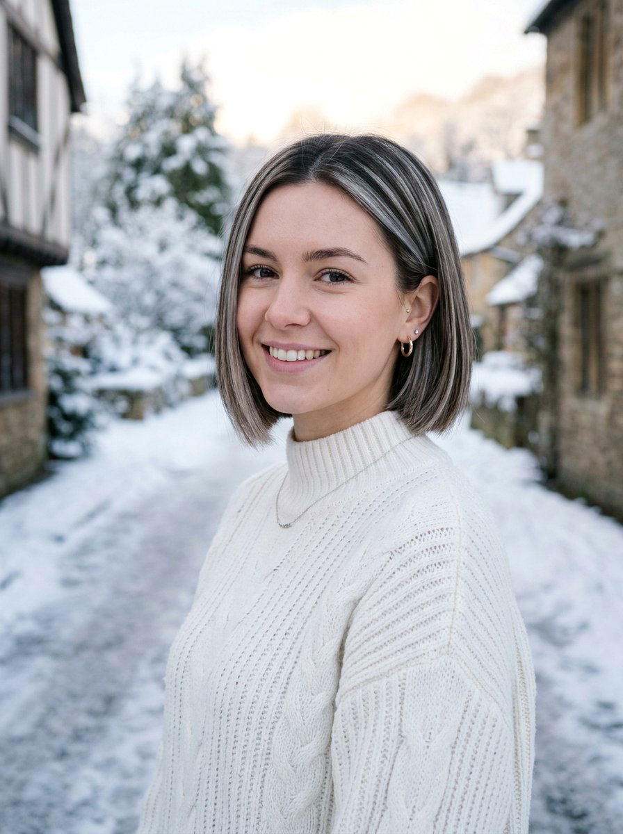 Short Brunette Bob With Ash Blonde Highlights - 20 winter brunette with cool highlights - 20 winter brunette with cool highlights