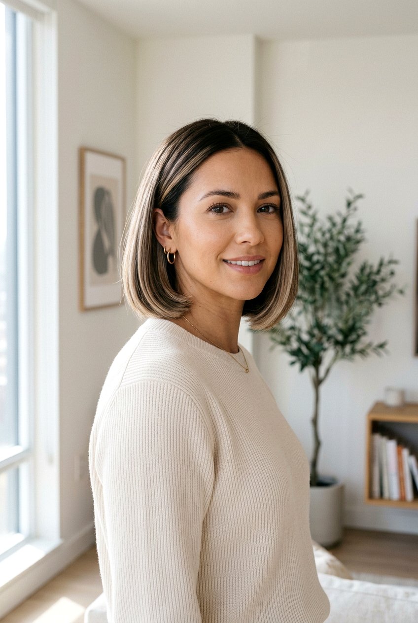 Short Brunette Bob With Beige Highlights - 20 brunette hair with soft beige highlights - 20 brunette hair with soft beige highlights