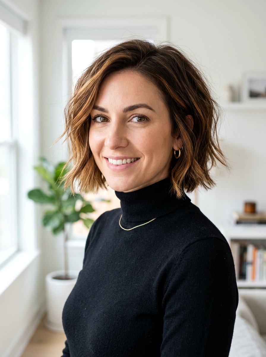 Short Brunette Bob With Warm Highlights - 20 rich brunette with subtle highlights - 20 rich brunette with subtle highlights