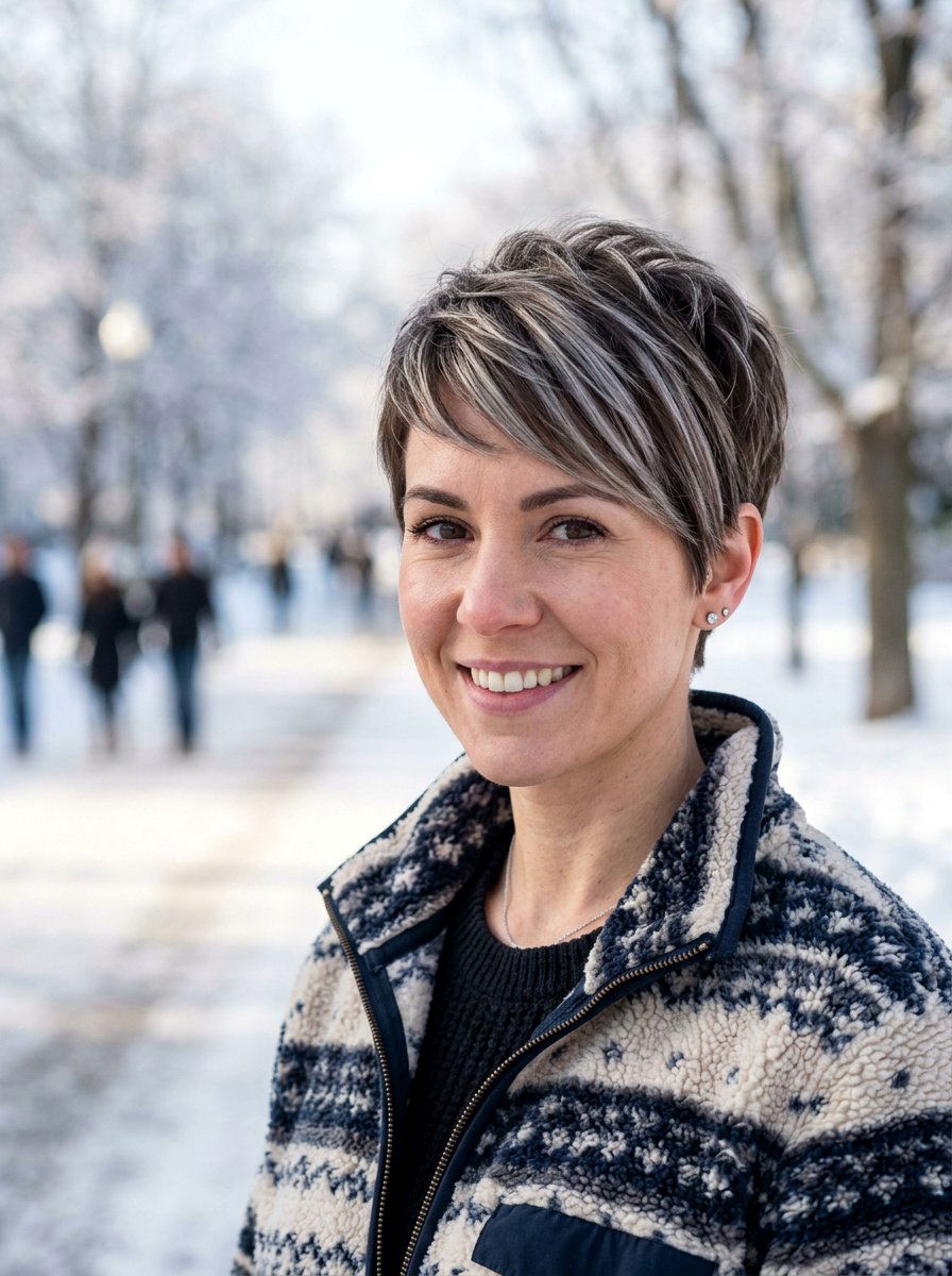 Short Brunette Crop With Ashy Cool Highlights - 20 winter brunette with cool highlights - 20 winter brunette with cool highlights