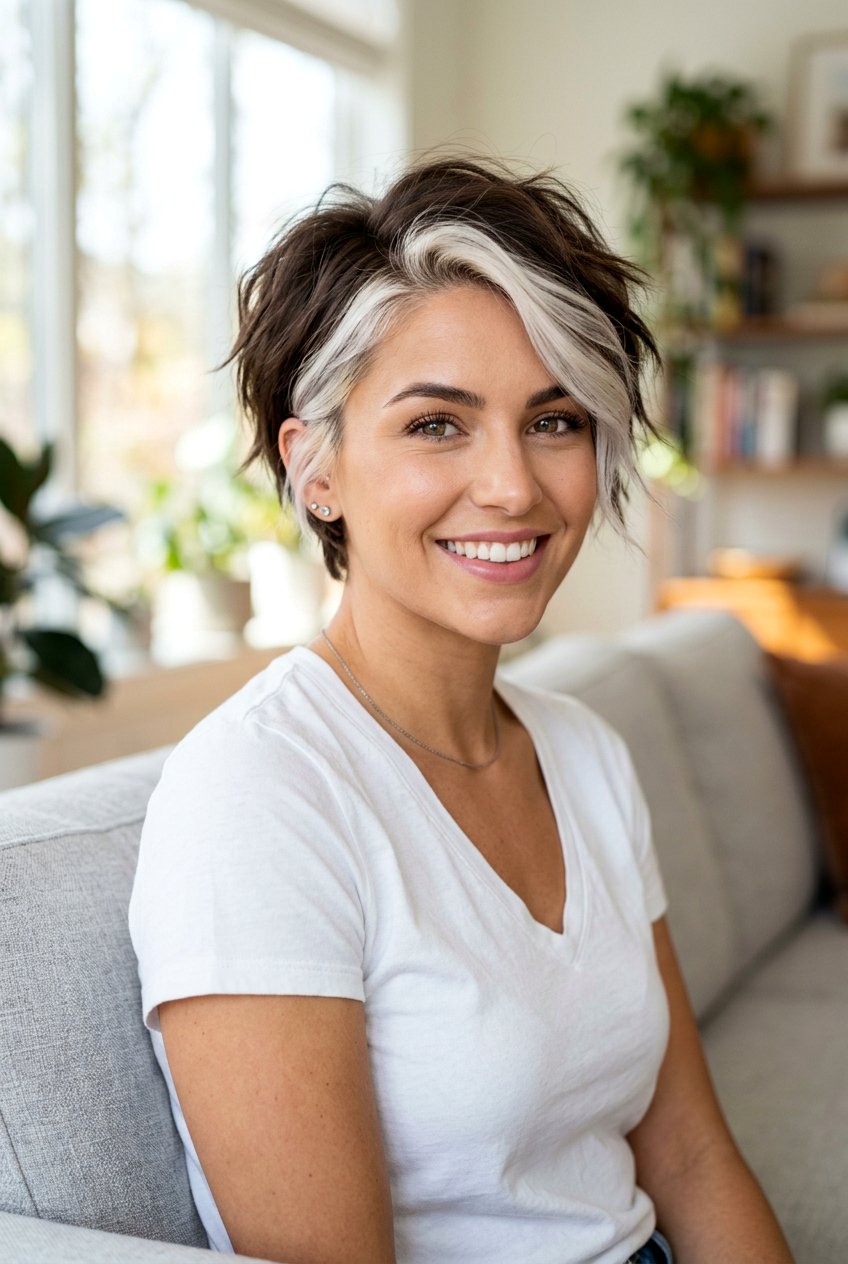 Short Brunette Hair With Bold Platinum Money Piece - 20 brunette hair with platinum money piece - 20 brunette hair with platinum money piece