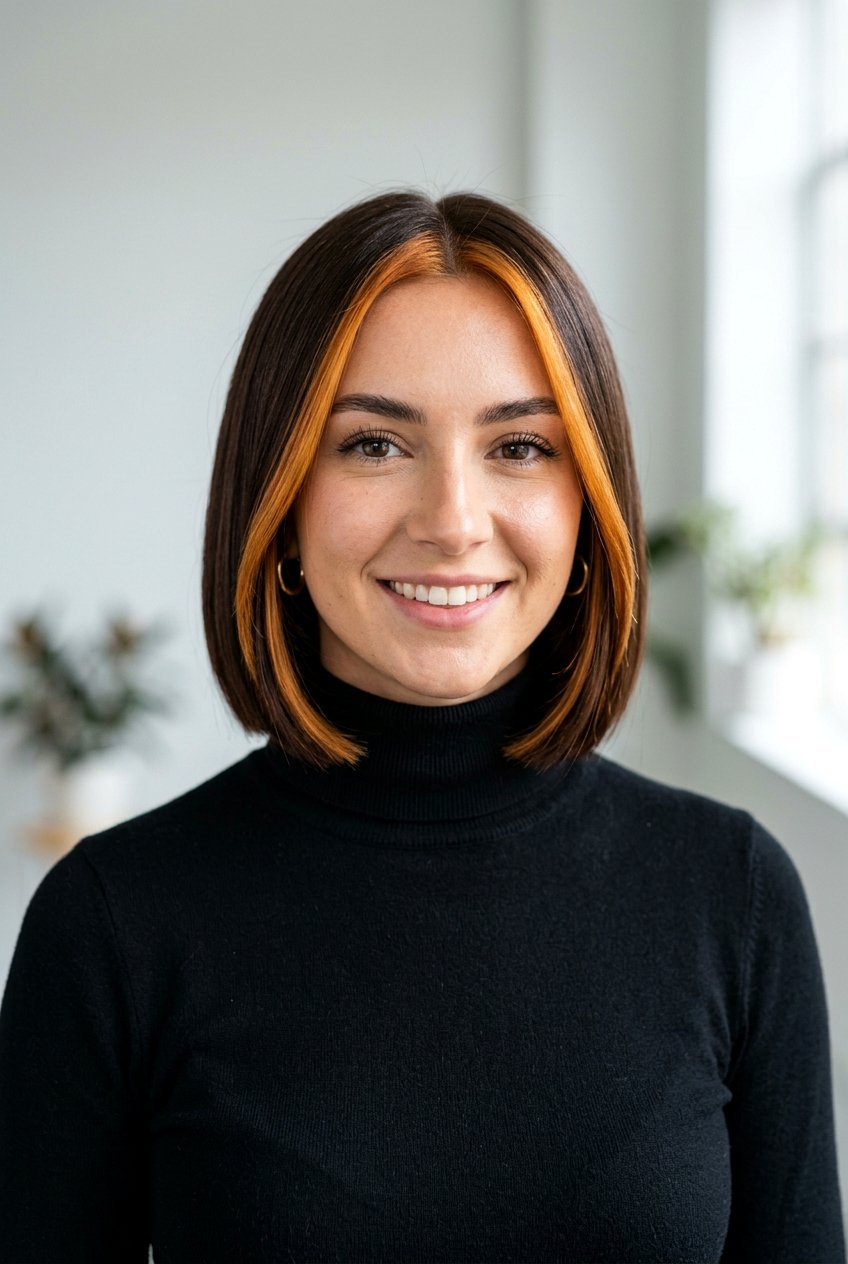 Short Brunette Hair With Copper Money Piece - 20 brunette hair with copper money piece - 20 brunette hair with copper money piece