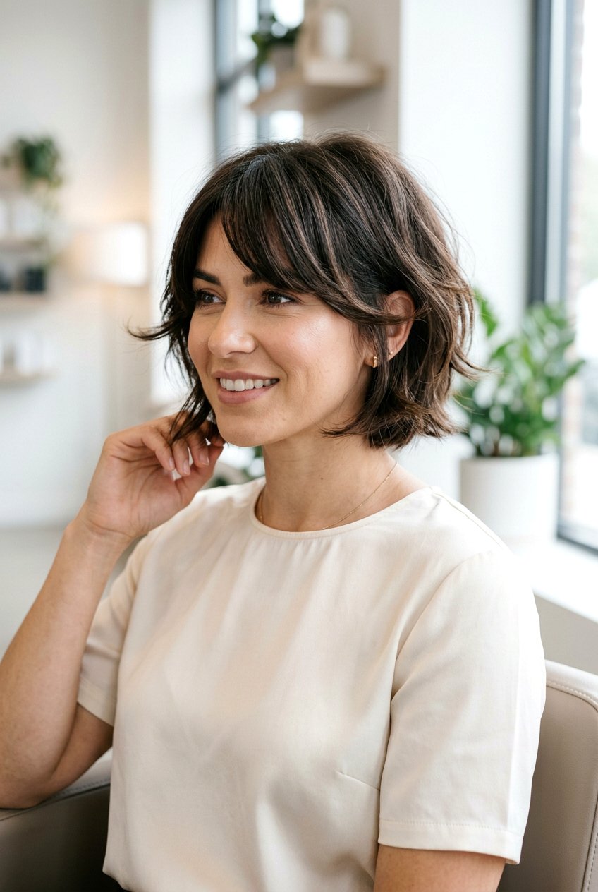 Short Butterfly Layers Bob With Side Bangs - 20 butterfly layers with side bangs - 20 butterfly layers with side bangs