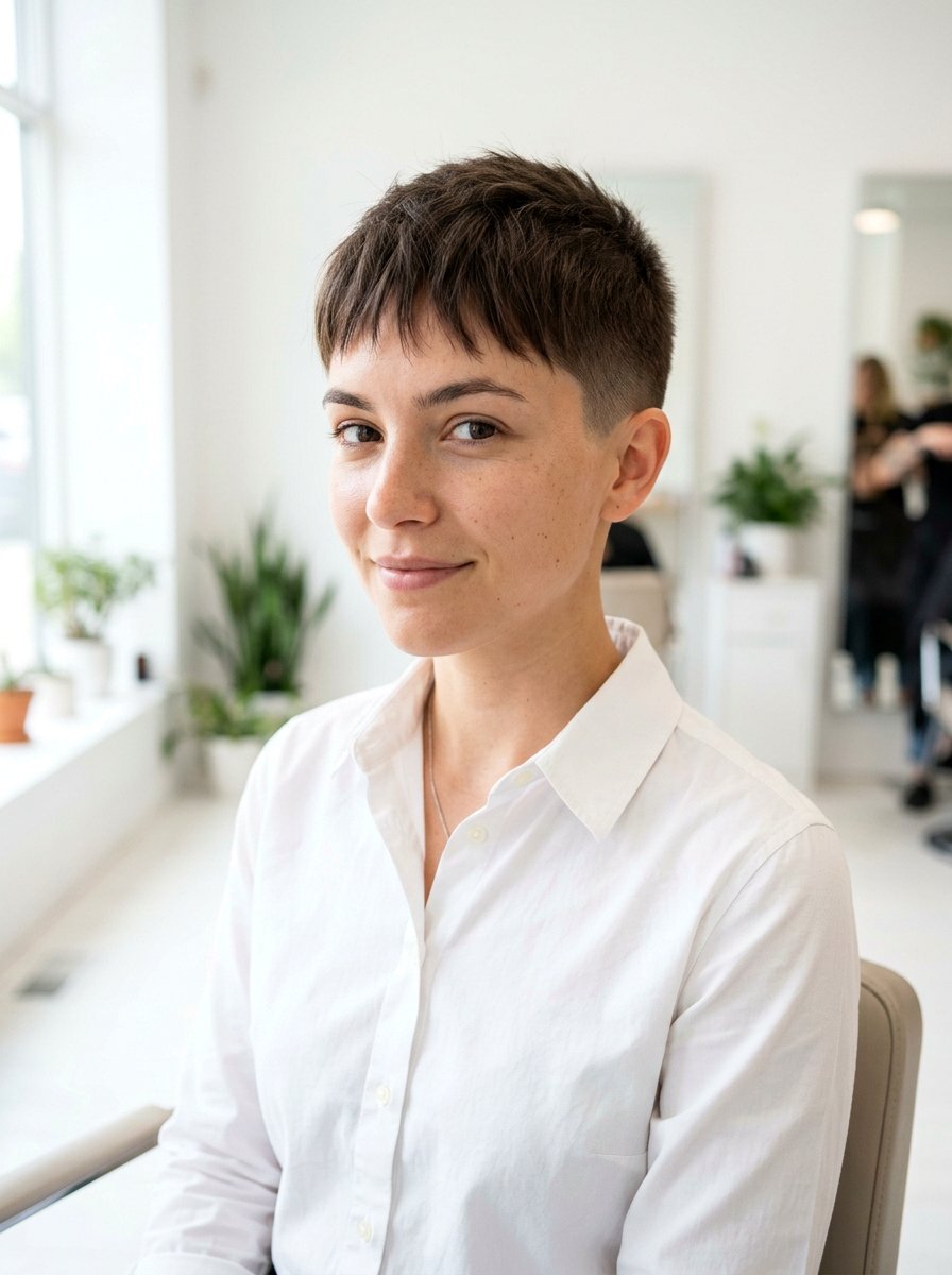 Short Buzz Cut with Wispy Bangs - 20 short haircut with wispy bangs - 20 short haircut with wispy bangs