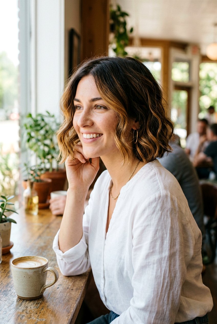 Short Caramel Balayage On Wavy Bob - 20 caramel balayage for short hair - 20 caramel balayage for short hair