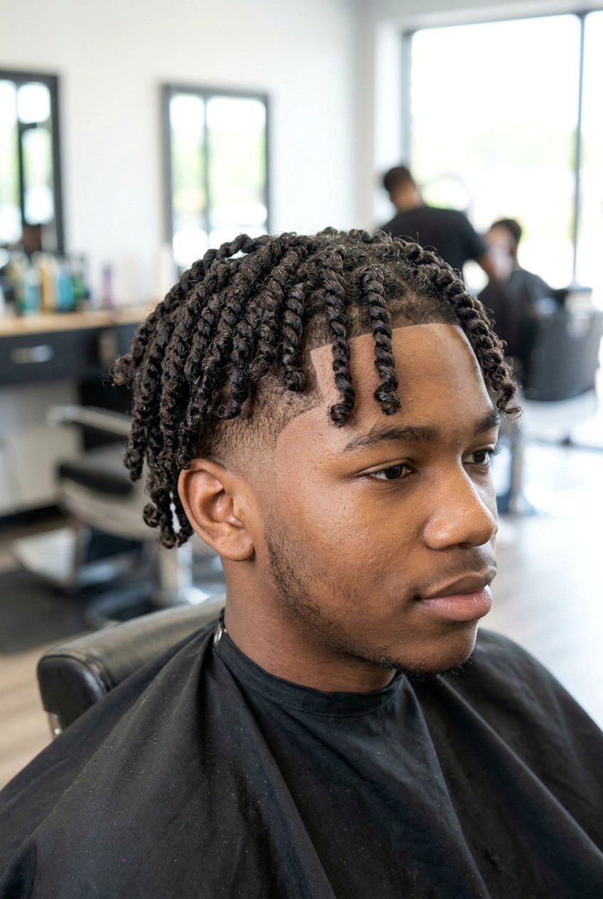 Short Coil Twists with Burst Fade and Design - 20 black boys twist styles with fade - 20 black boys twist styles with fade
