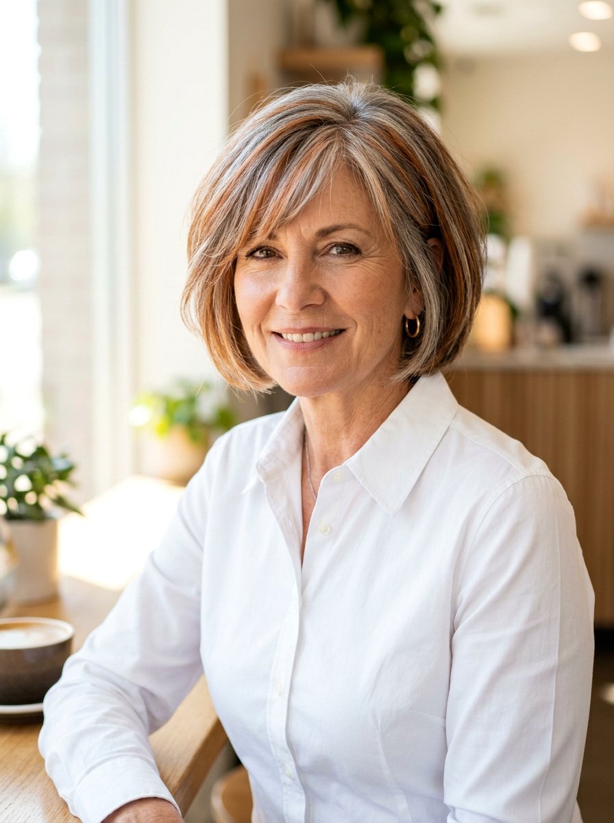 Short Copper Gray Blend Bob - 20 copper gray blend for mature women - 20 copper gray blend for mature women