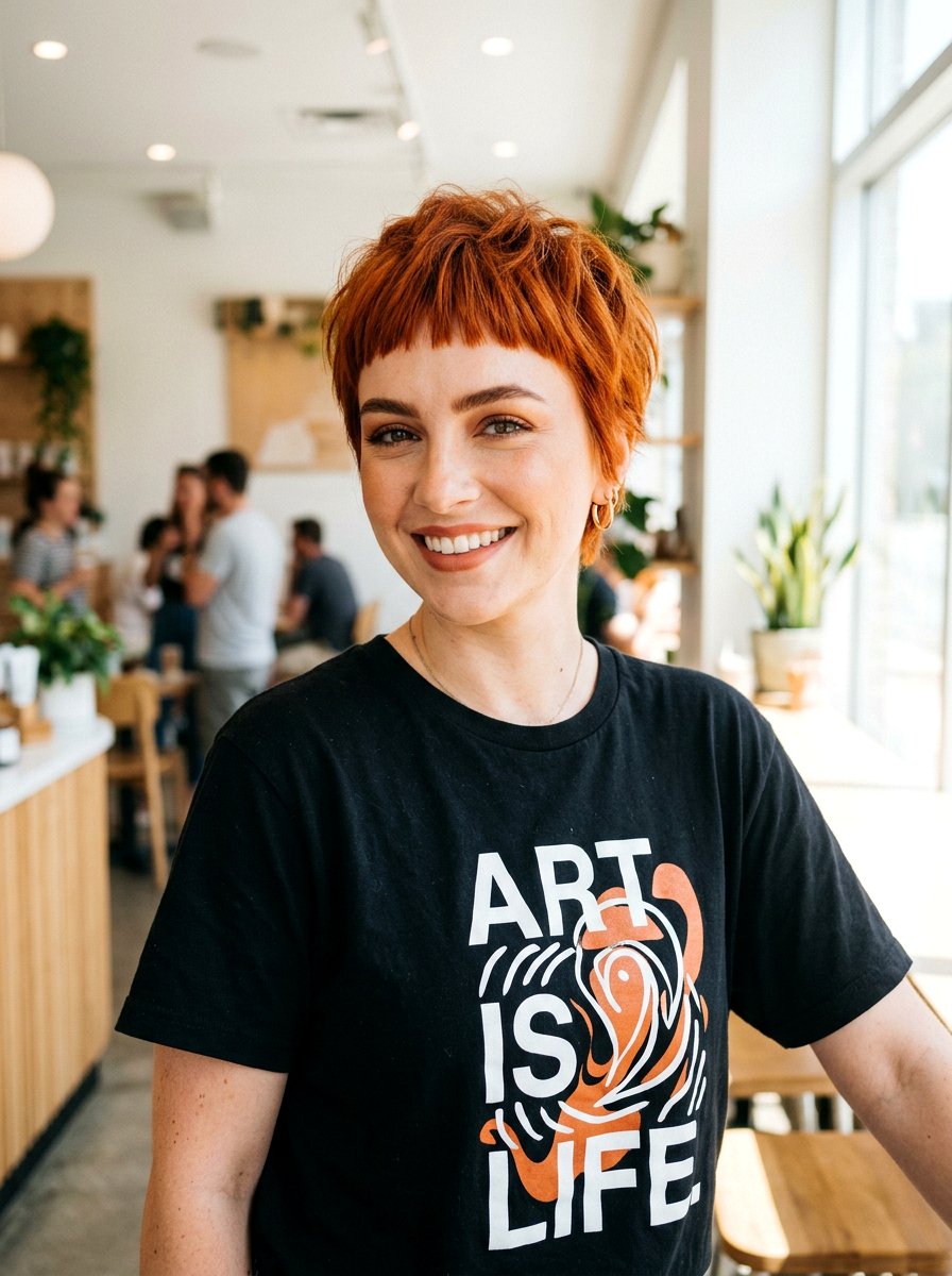 Short Copper Pixie With Micro Bangs - 20 copper pixie hair color ideas - 20 copper pixie hair color ideas