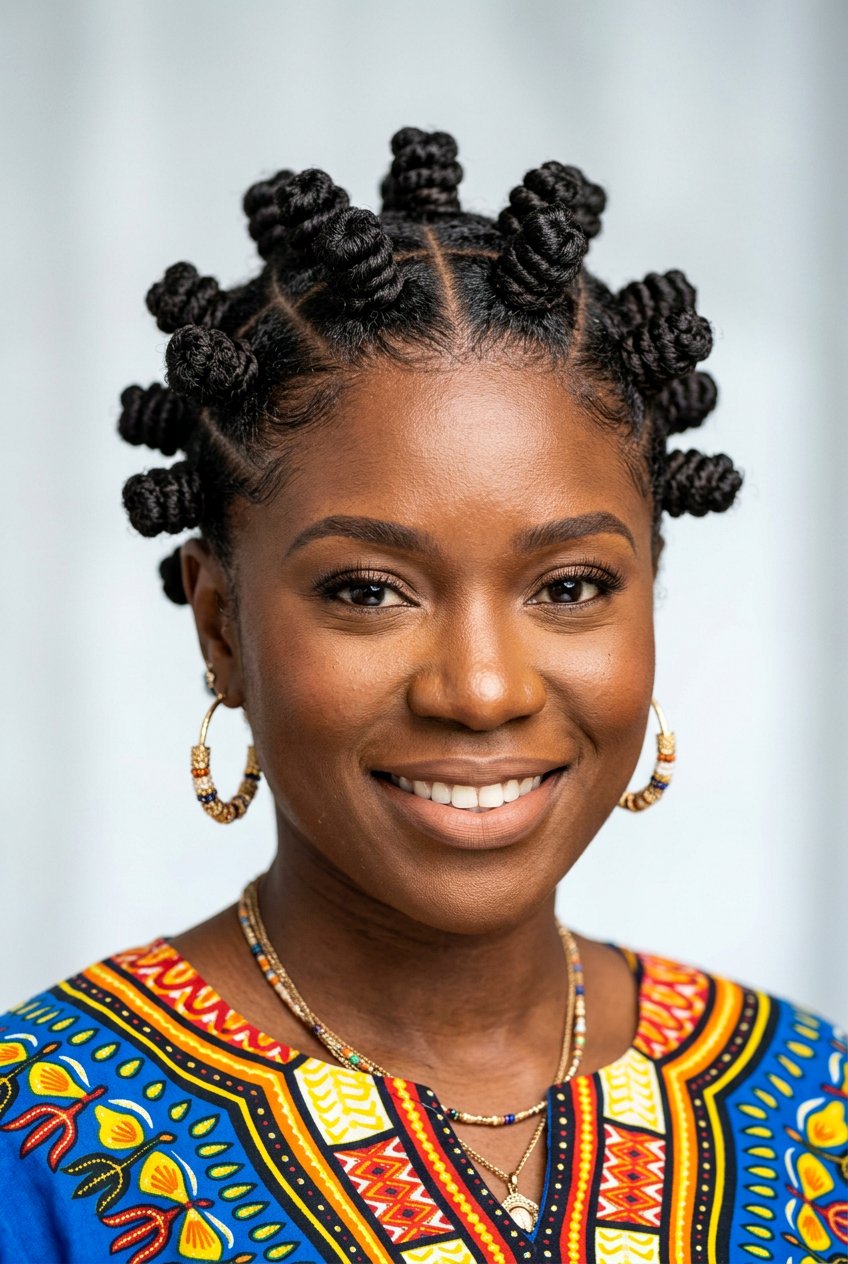 Short Curly Afro with Bantu Knots - 20 short curly afro hairstyle for women - 20 short curly afro hairstyle for women