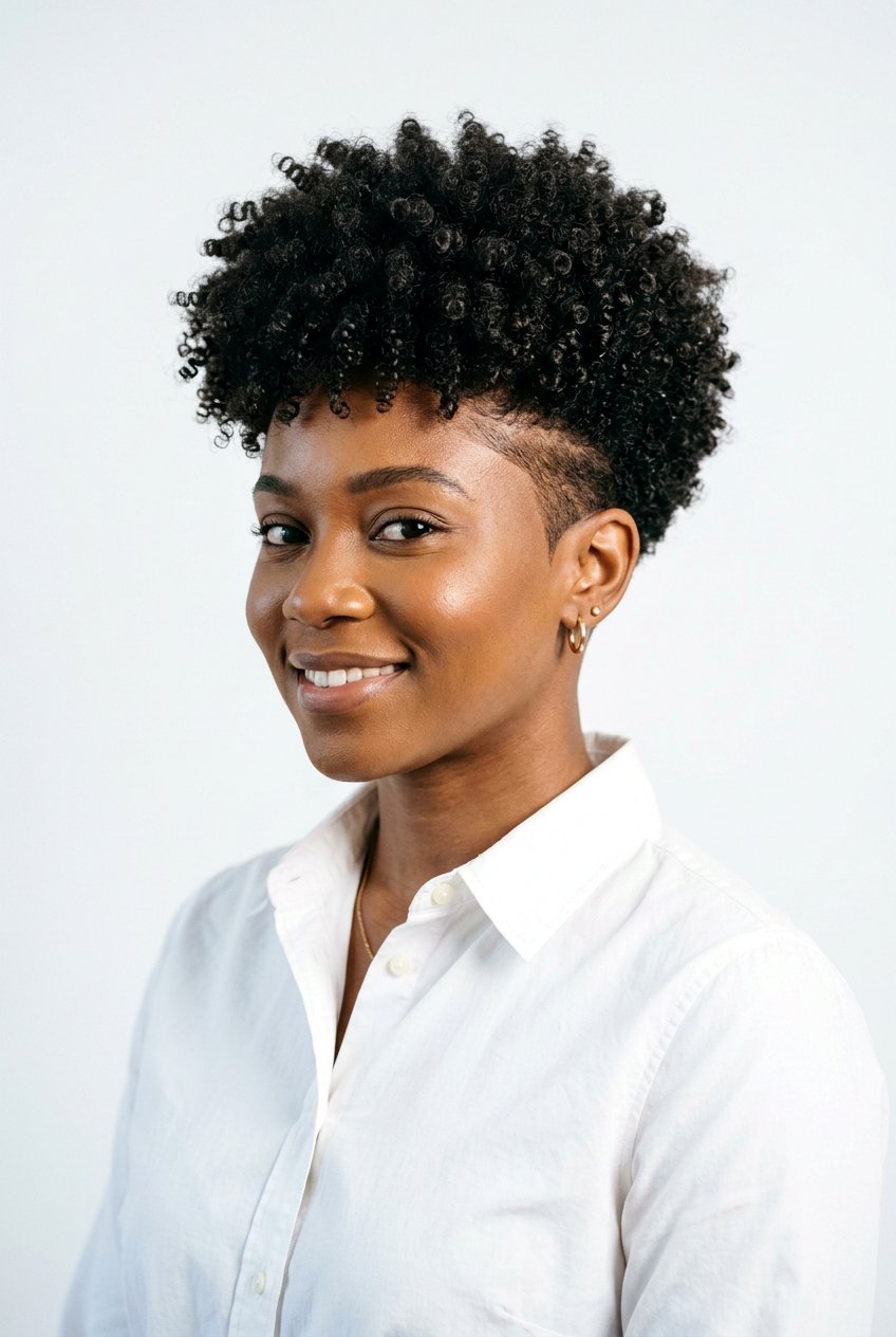 Short Curly Afro with Temple Fade - 20 short curly afro hairstyle for women - 20 short curly afro hairstyle for women