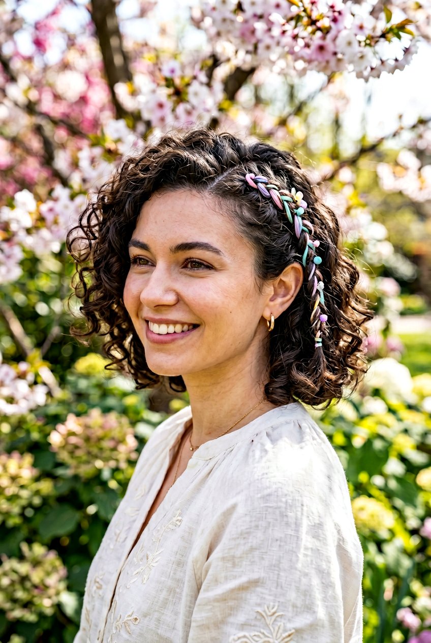 Short Curly Hair With Easter Pastel Braid - 20 easter braid hairstyles - 20 easter braid hairstyles