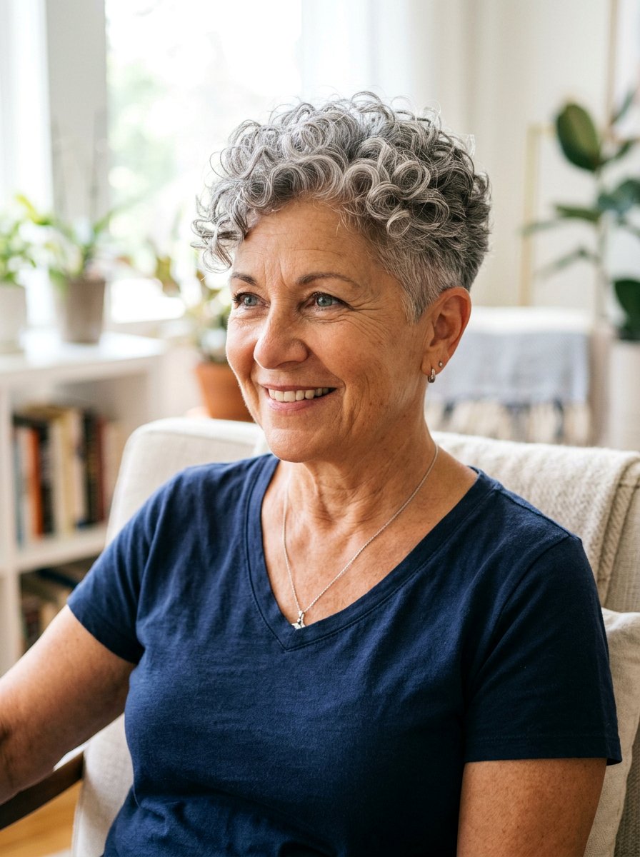 Short Curly Pixie - 20 older women office hair ideas - 20 older women office hair ideas