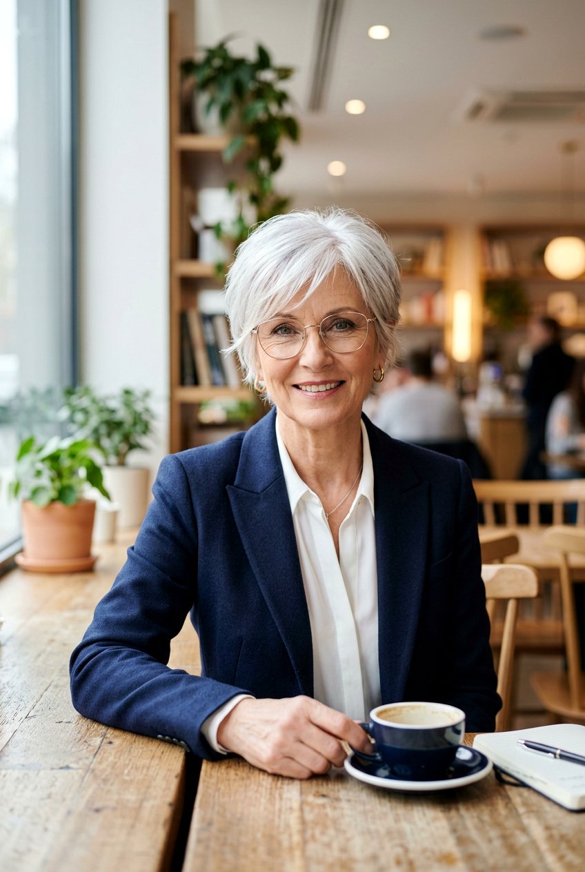 Short Feathered Pixie - 20 hairstyles for women with glasses over 50 - 20 hairstyles for women with glasses over 50