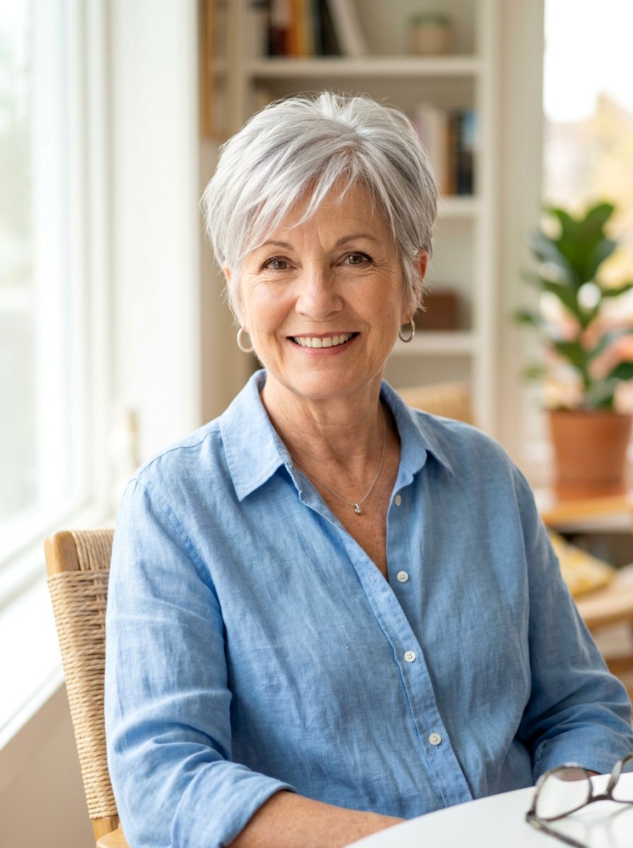 Short Feathered Pixie - 20 silver feathered haircut for older women - 20 silver feathered haircut for older women