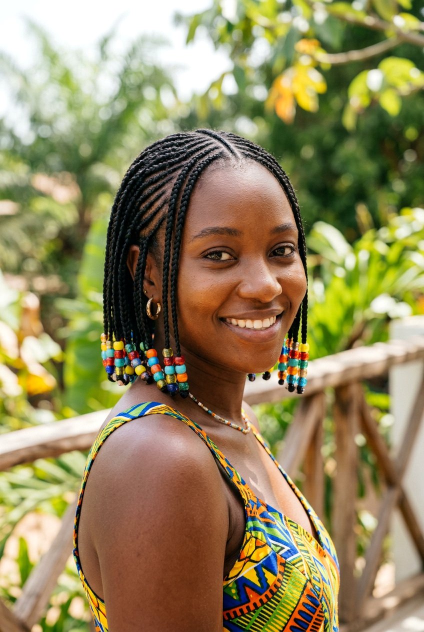 Short Fulani Bobs With Beads - 20 fulani braids with beads - 20 fulani braids with beads