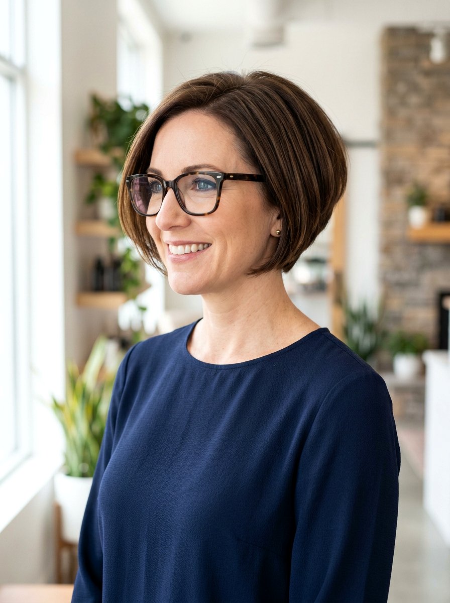 Short Graduated Bob With Glasses - 20 short haircut for women over 50 with glasses - 20 short haircut for women over 50 with glasses