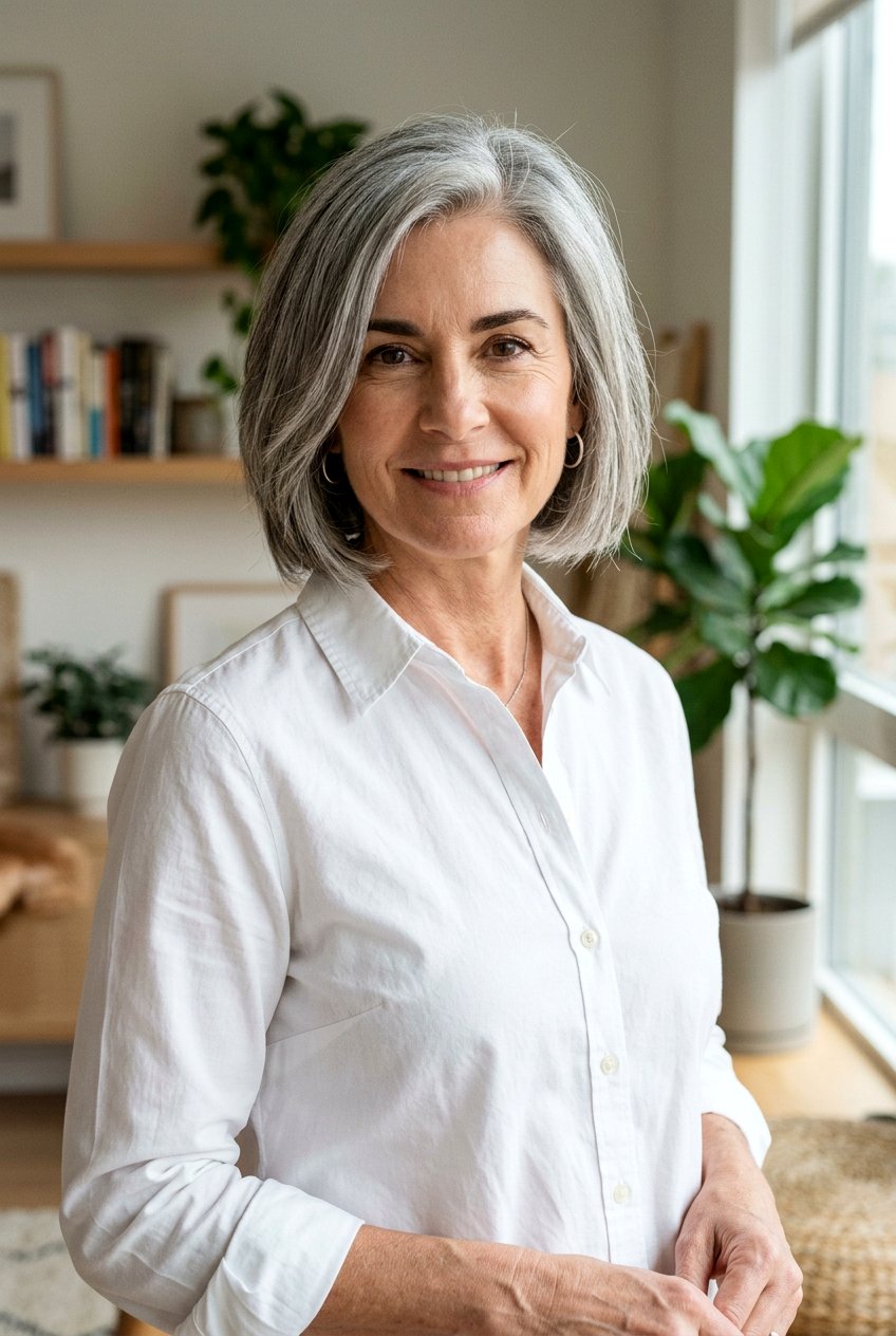 Short Gray Blending Bob - 20 low maintenance gray blending hair - 20 low maintenance gray blending hair