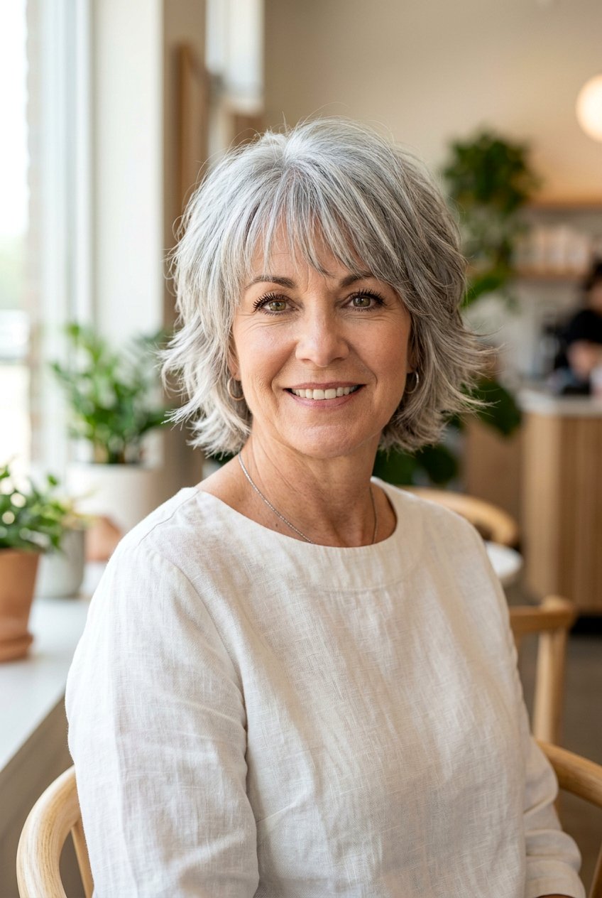 Short Gray Shag With Bangs - 20 gray shag haircut for women over 60 - 20 gray shag haircut for women over 60