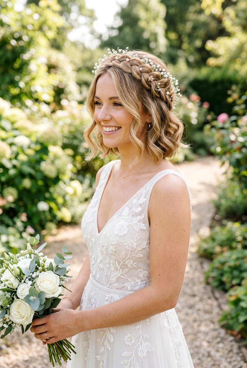 Short Hair Bridal Braid Crown With Loose Curls - 20 bridal braid crown with loose curls - 20 bridal braid crown with loose curls