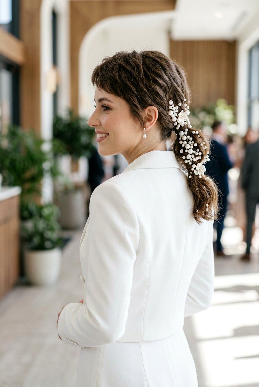 Short Hair Bridal Ponytail With Pearl Pins - 20 bridal ponytail with pearl pins - 20 bridal ponytail with pearl pins