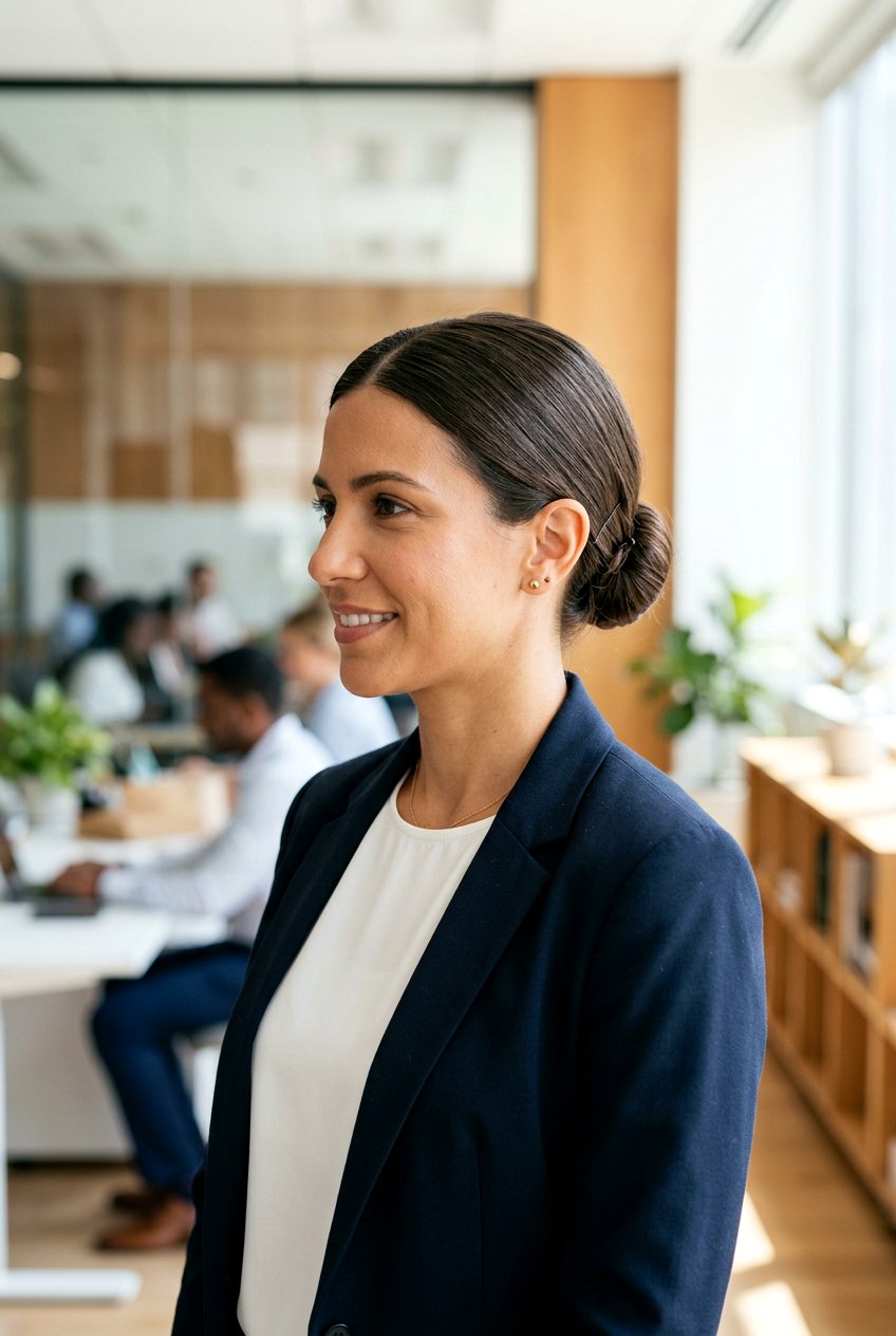 20 Elegant Professional Low Bun With Middle Part Looks