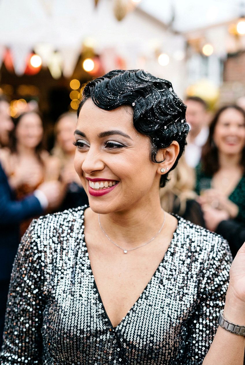 Short Hair Finger Waves With Glitter - 20 finger waves on short natural hair - 20 finger waves on short natural hair