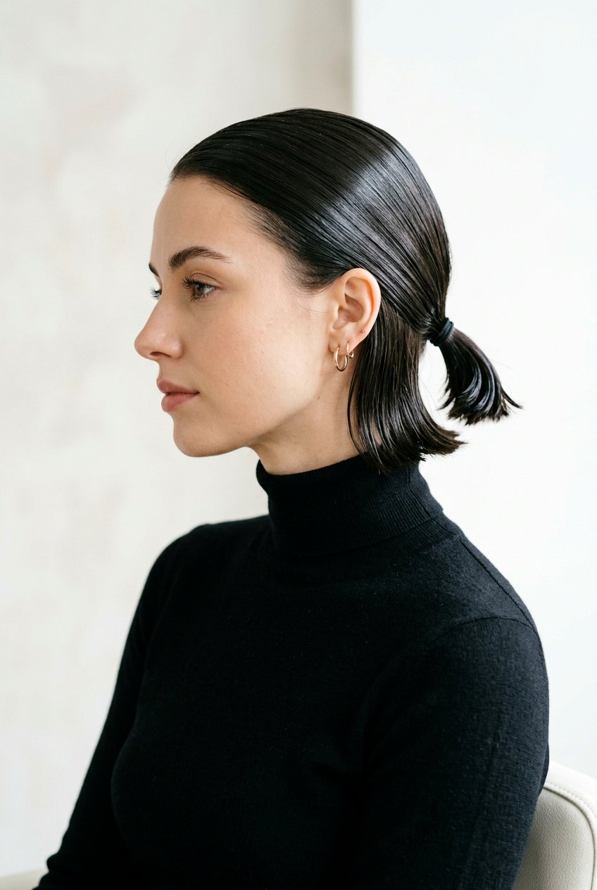Short Hair Slicked Ponytail - 20 runway wet look ponytail - 20 runway wet look ponytail