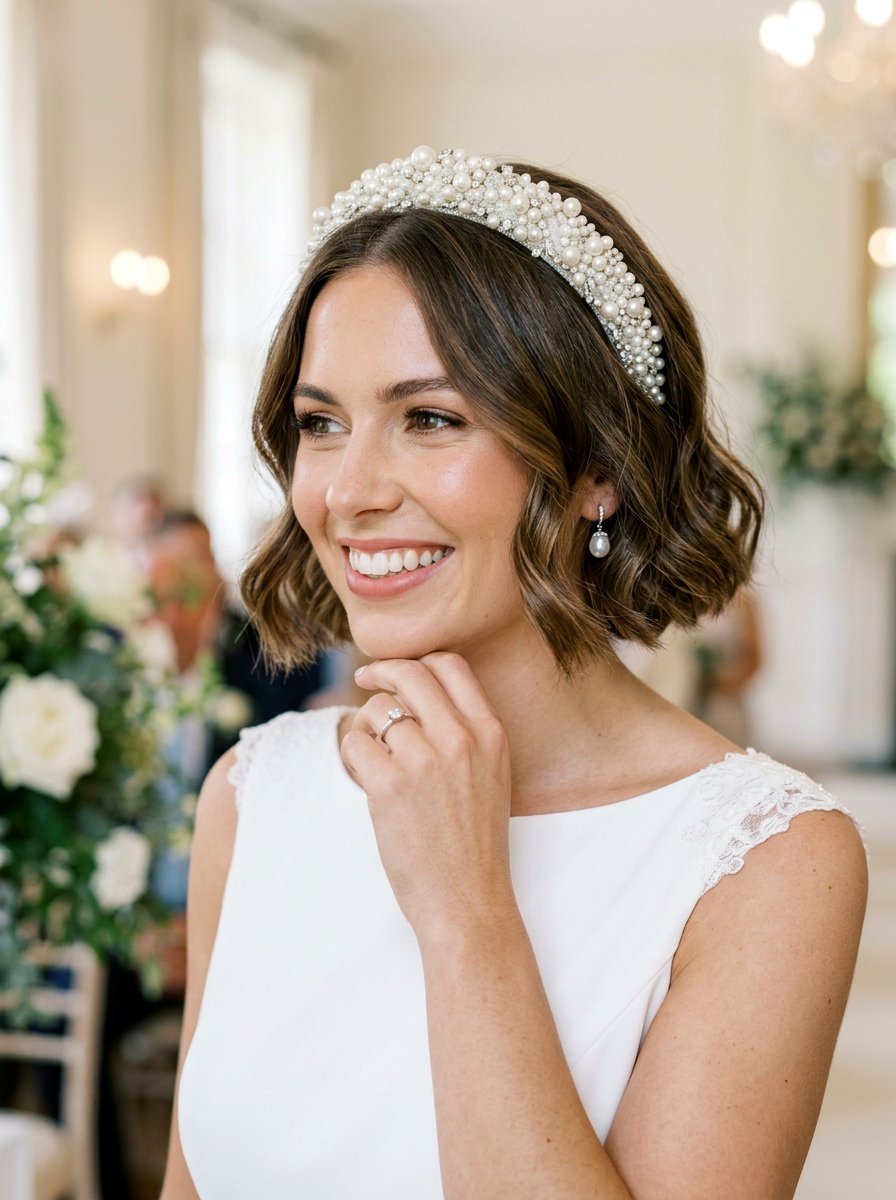 Short Hair With Bridal Headband - 20 simple bridal hairstyle for short hair - 20 simple bridal hairstyle for short hair