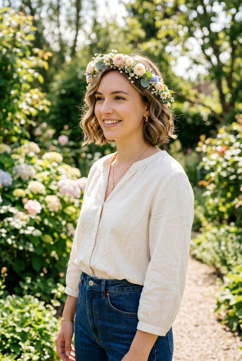 Short Hair With Flower Crown - 20 flower crown hairstyles - 20 flower crown hairstyles