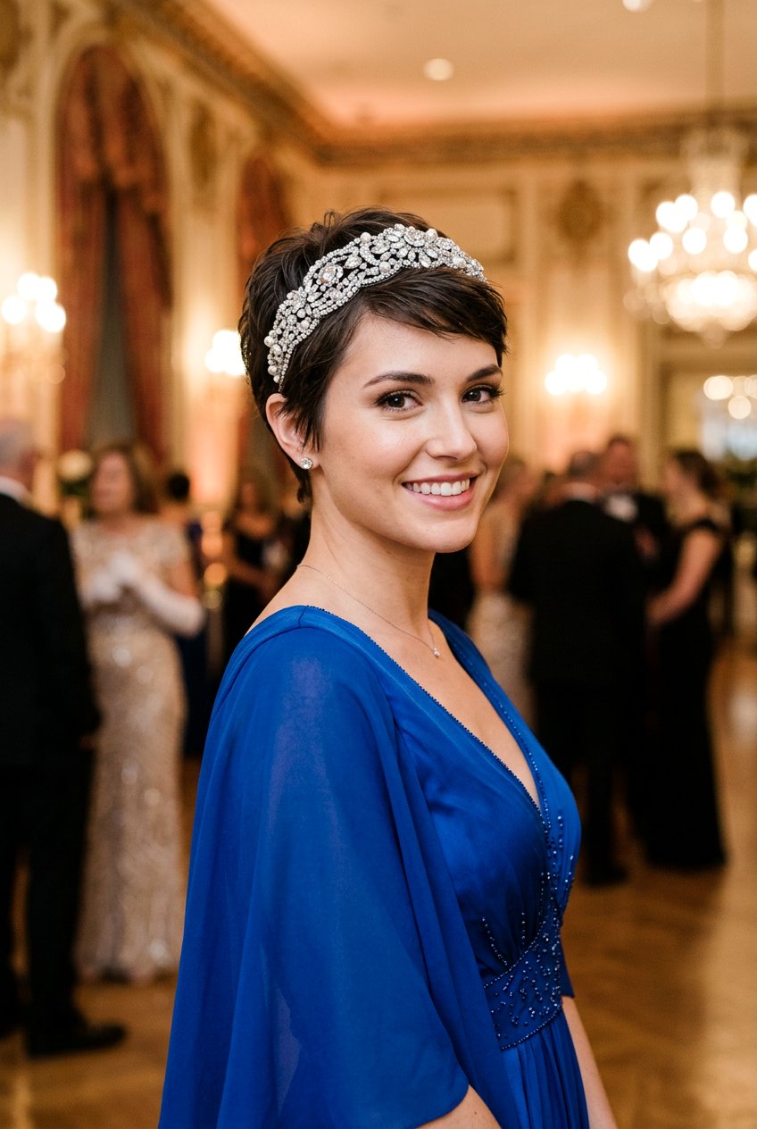 Short Hair With Jeweled Headband - 20 mother of the bride short hairstyles - 20 mother of the bride short hairstyles