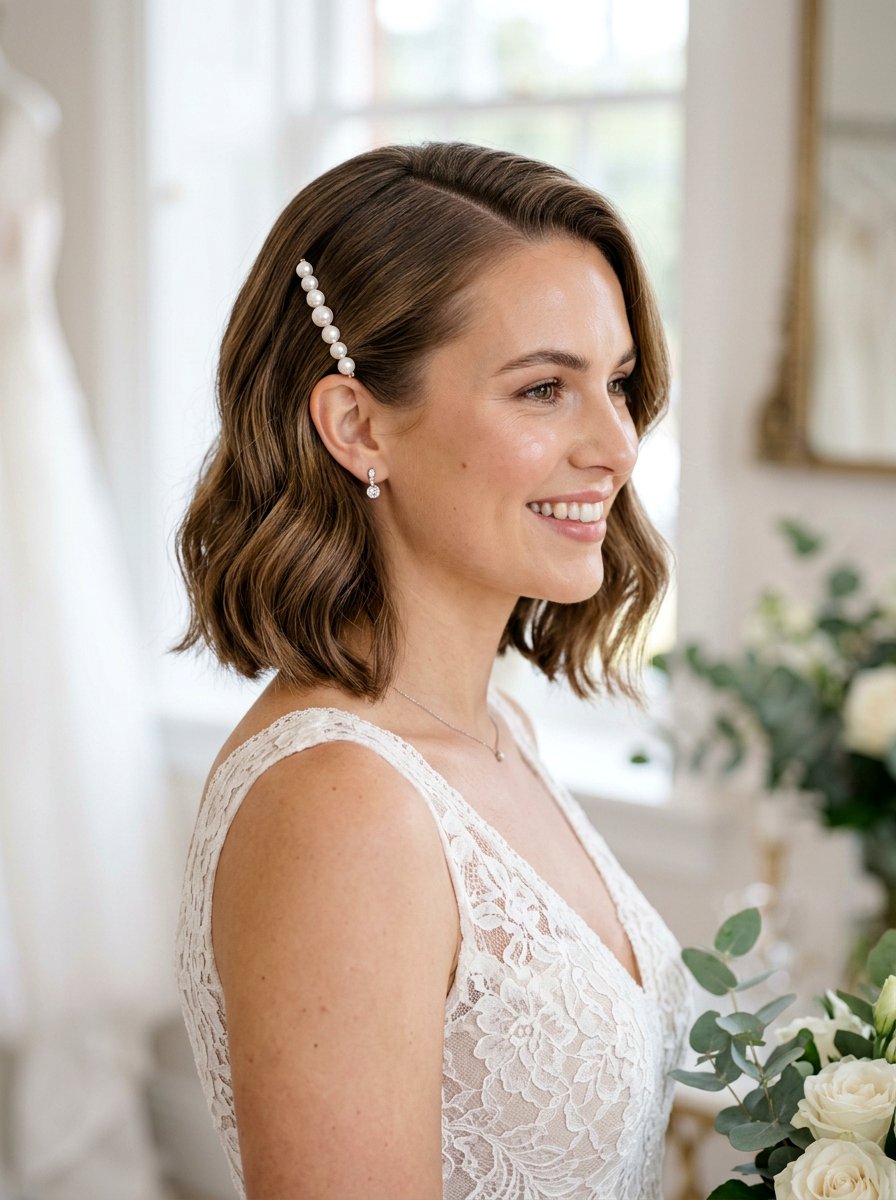 Short Hair With Pearl Clips - 20 simple bridal hairstyle for short hair - 20 simple bridal hairstyle for short hair