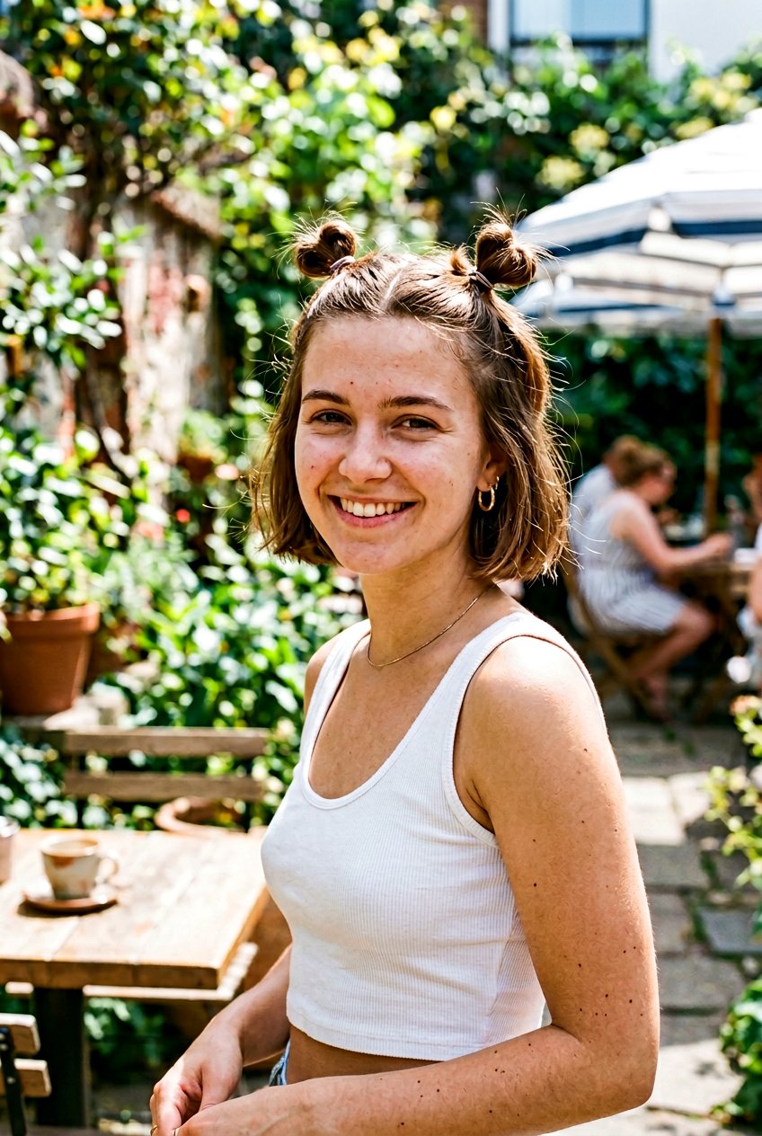 Short Hair With Small Space Buns - 20 summer hairstyles for short hair - 20 summer hairstyles for short hair