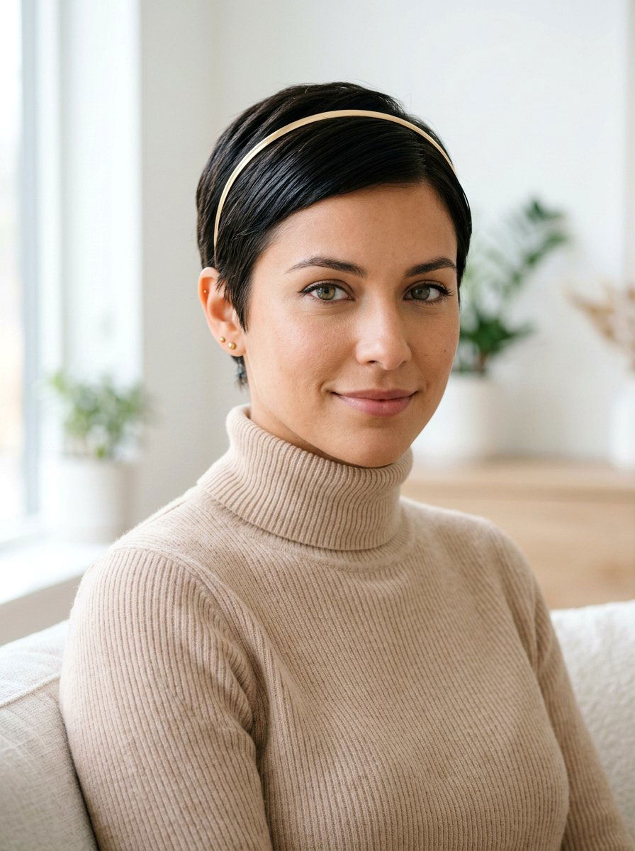 Short Hair with Thin Headband - 20 quick office hairstyle for short hair