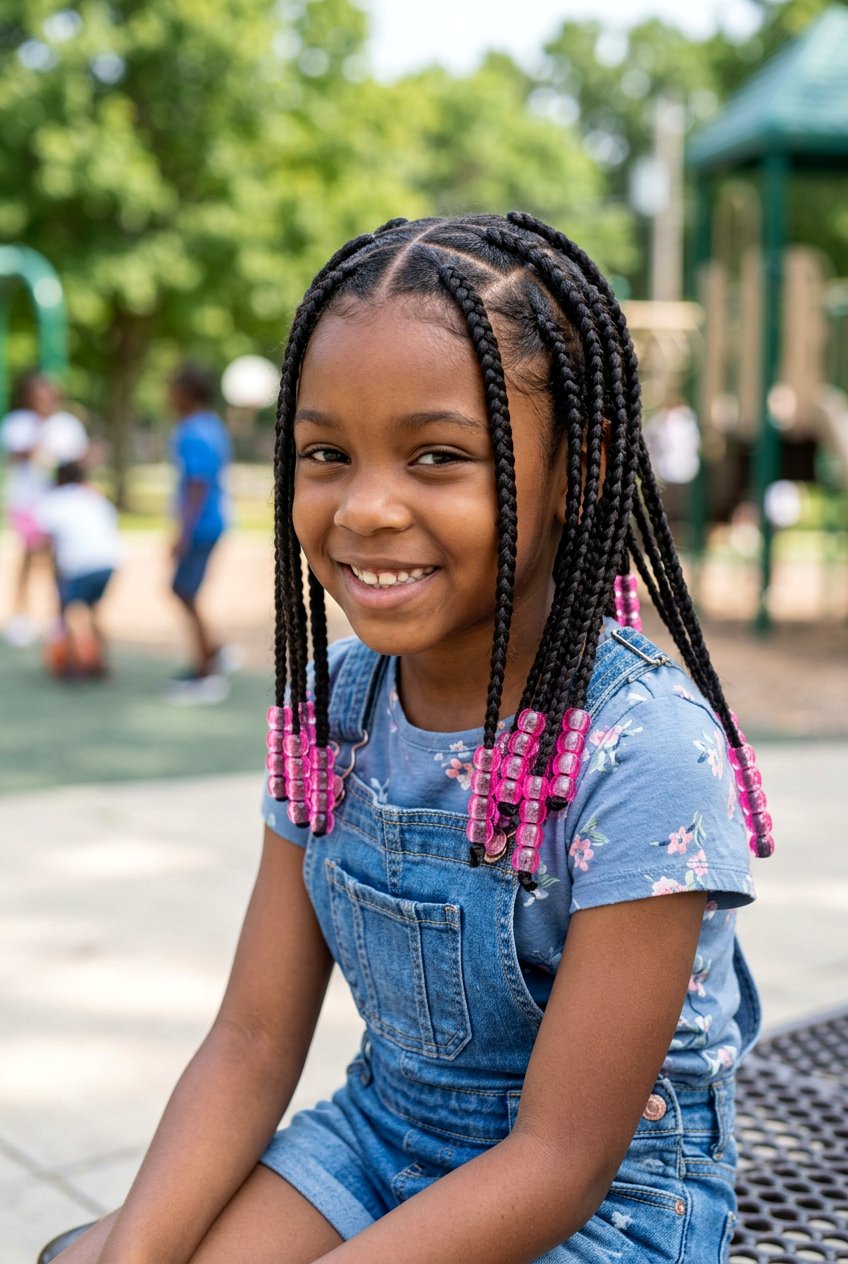 Short Knotless Braids with Clear Beads - 20 kids knotless braids with beads - 20 kids knotless braids with beads