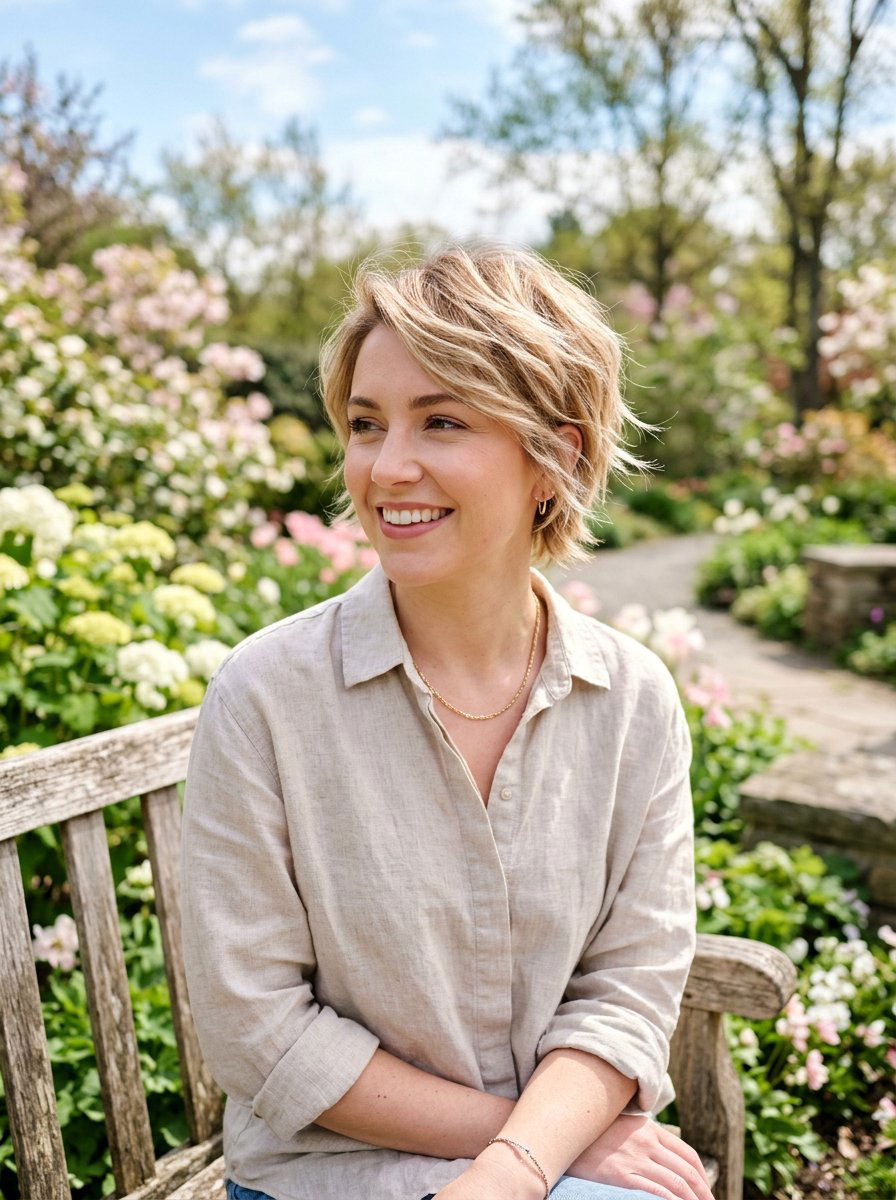 Short Layered Bixie With Wispy Ends - 20 layered bixie with movement - 20 layered bixie with movement