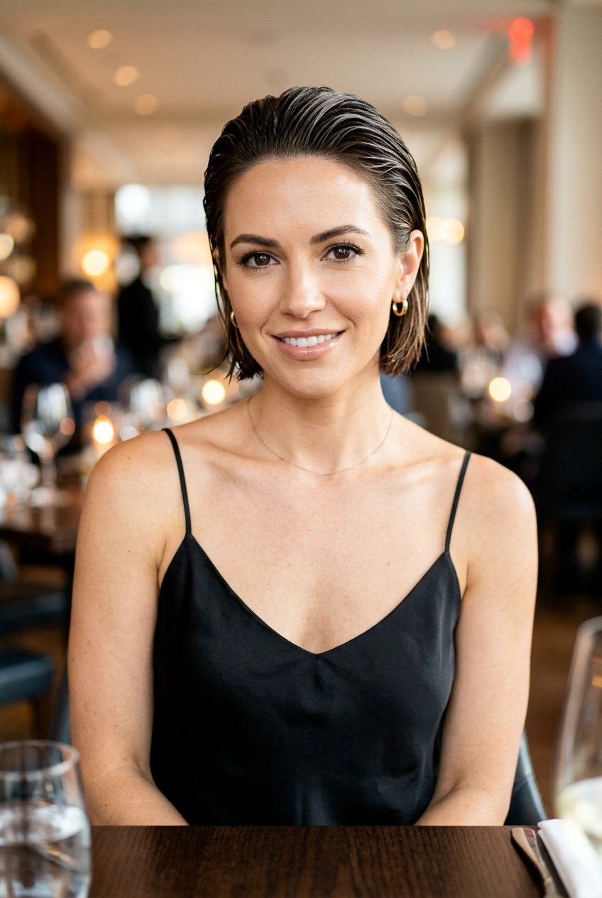 Short Layered Bob With Wet Look - 20 summer hairstyles for short hair - 20 summer hairstyles for short hair