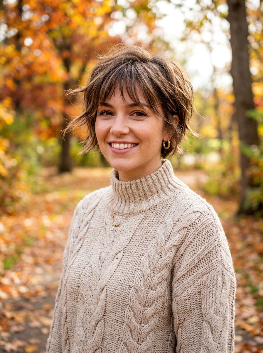 Short Layered Cut With Wispy Bangs - 20 hairstyle to add softness to angular face - 20 hairstyle to add softness to angular face