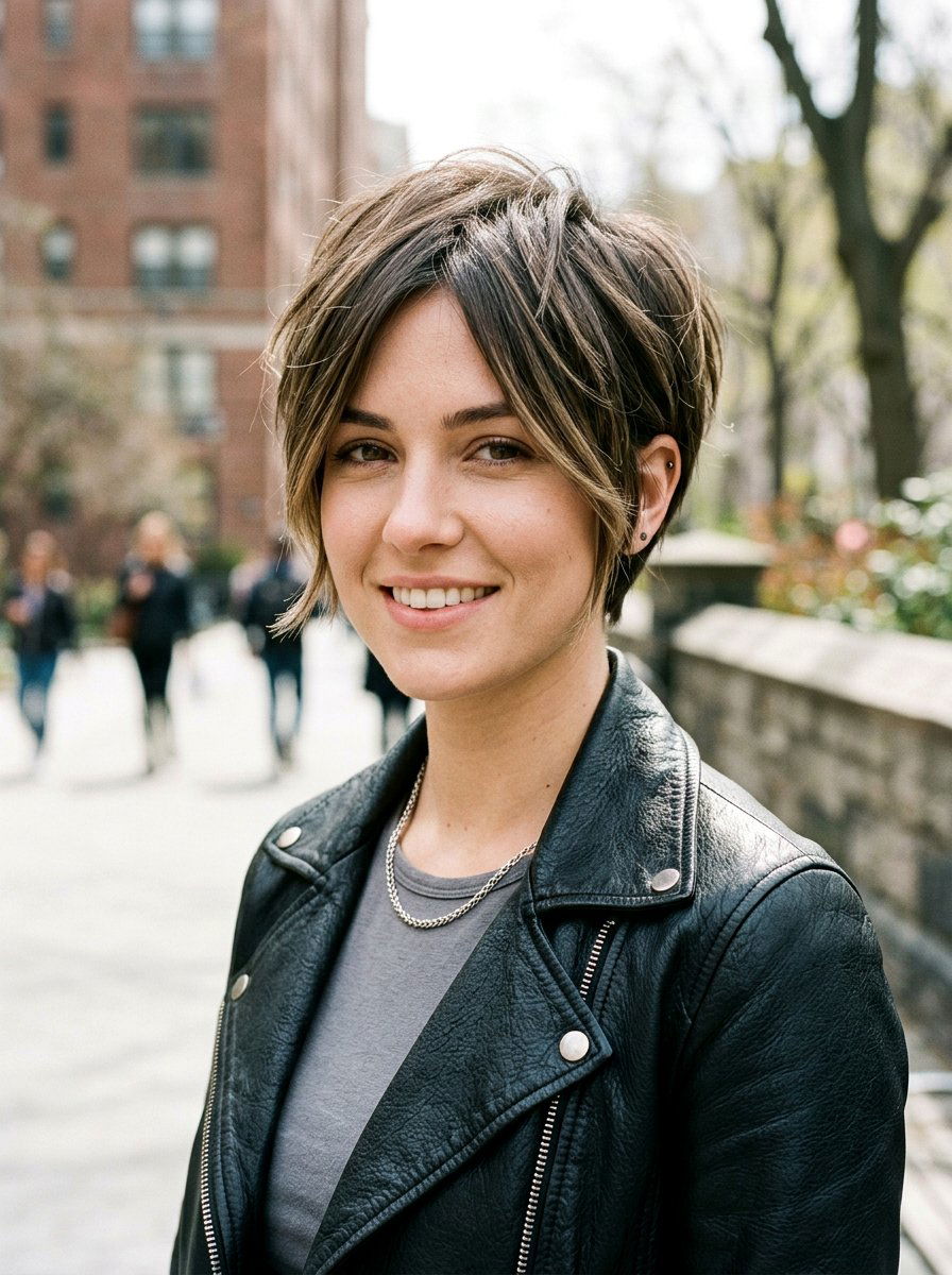 Short Layered Pixie Bob - 20 hairstyle to reduce width of face