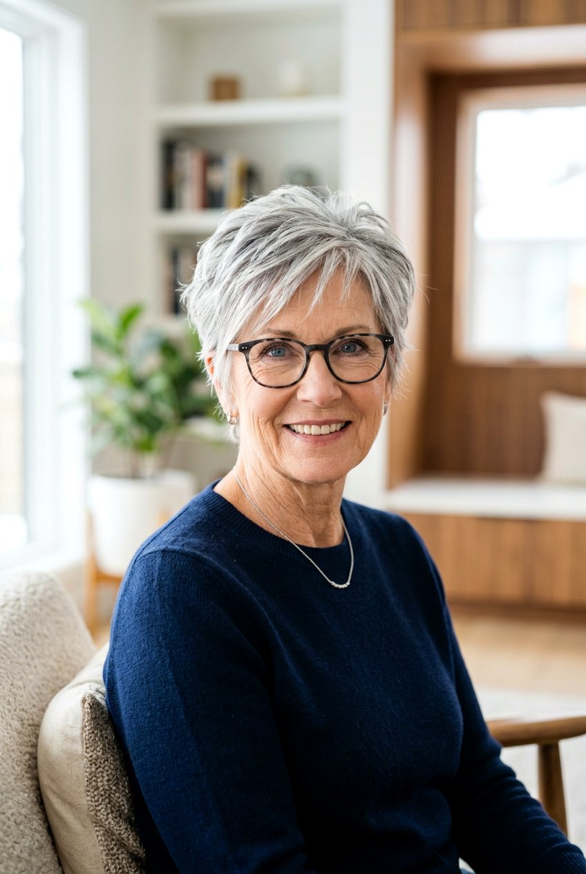 Short Layered Pixie Cut - 20 hairstyles for women over 60 with glasses - 20 hairstyles for women over 60 with glasses