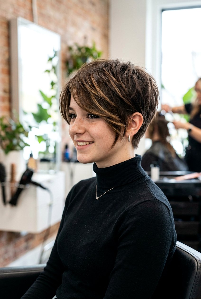 Short Pixie Scene Hair With Long Bangs - 20 scene layered haircut for girls - 20 scene layered haircut for girls