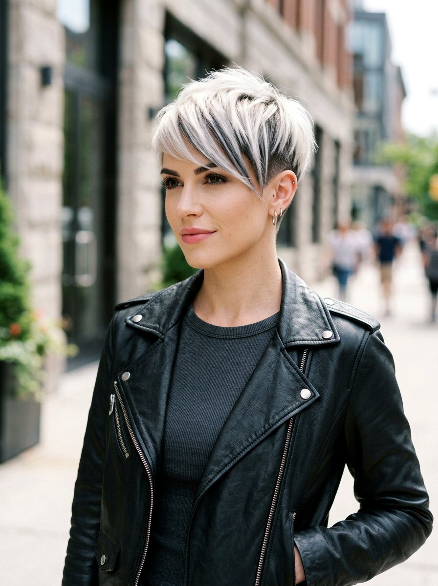 Short Platinum Hair with Charcoal Lowlights - 20 soft platinum with lowlights - 20 soft platinum with lowlights