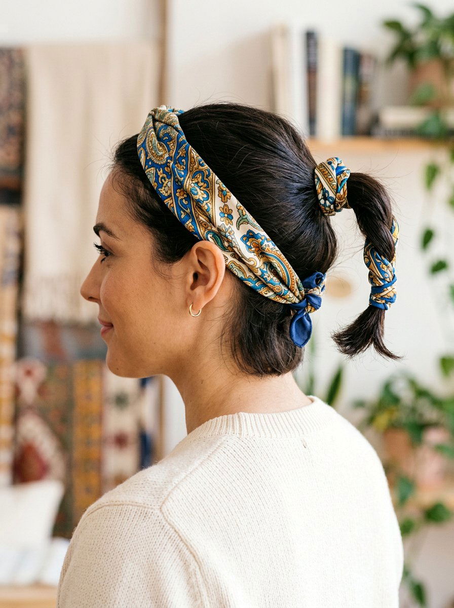 Short Ponytail With Scarf Wrap - 20 cute ponytail hairstyle ideas for school - 20 cute ponytail hairstyle ideas for school