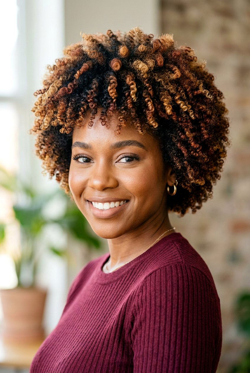 Short Rounded Afro with Color - 20 rounded afro haircut for black women - 20 rounded afro haircut for black women