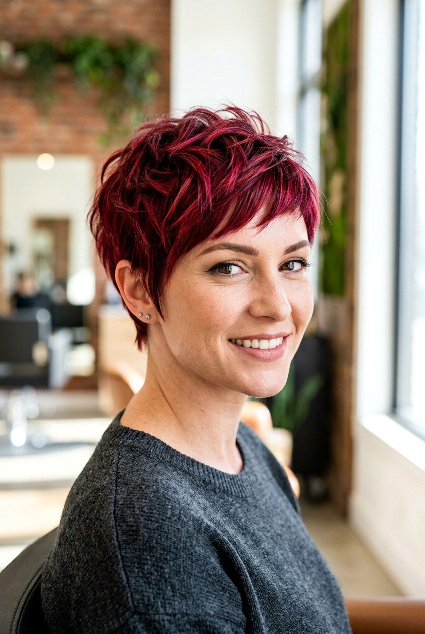 Short Ruby Red Pixie Cut - 20 ruby red hair color - 20 ruby red hair color
