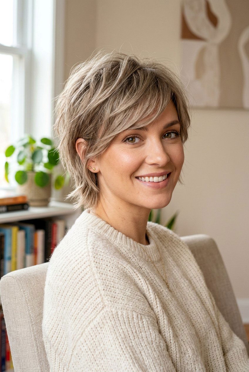 Short Shaggy Bixie Haircut With Side Bangs - 20 short shaggy bixie haircut - 20 short shaggy bixie haircut