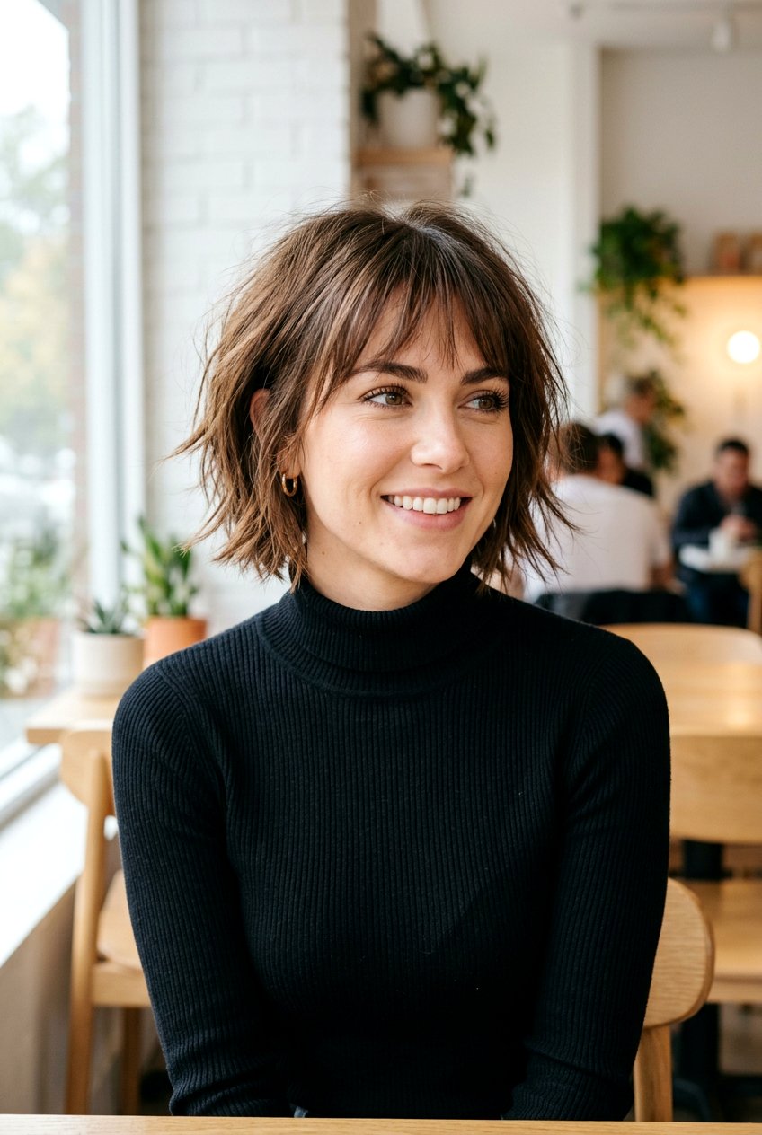 Short Shaggy Bob With See Through Fringe - 20 shag haircut with wispy fringe - 20 shag haircut with wispy fringe