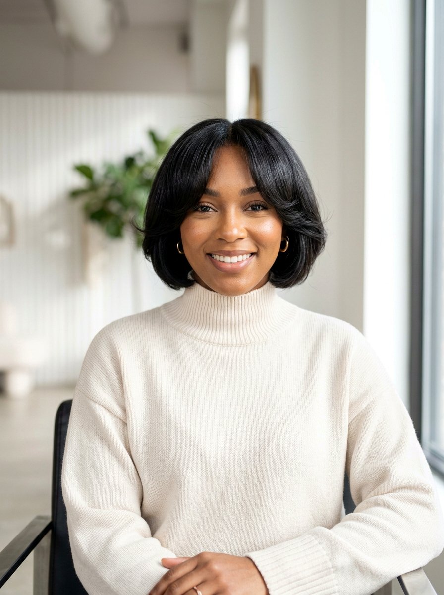 Short Silk Press With Curtain Bangs - 20 silk press with curtain bangs - 20 silk press with curtain bangs