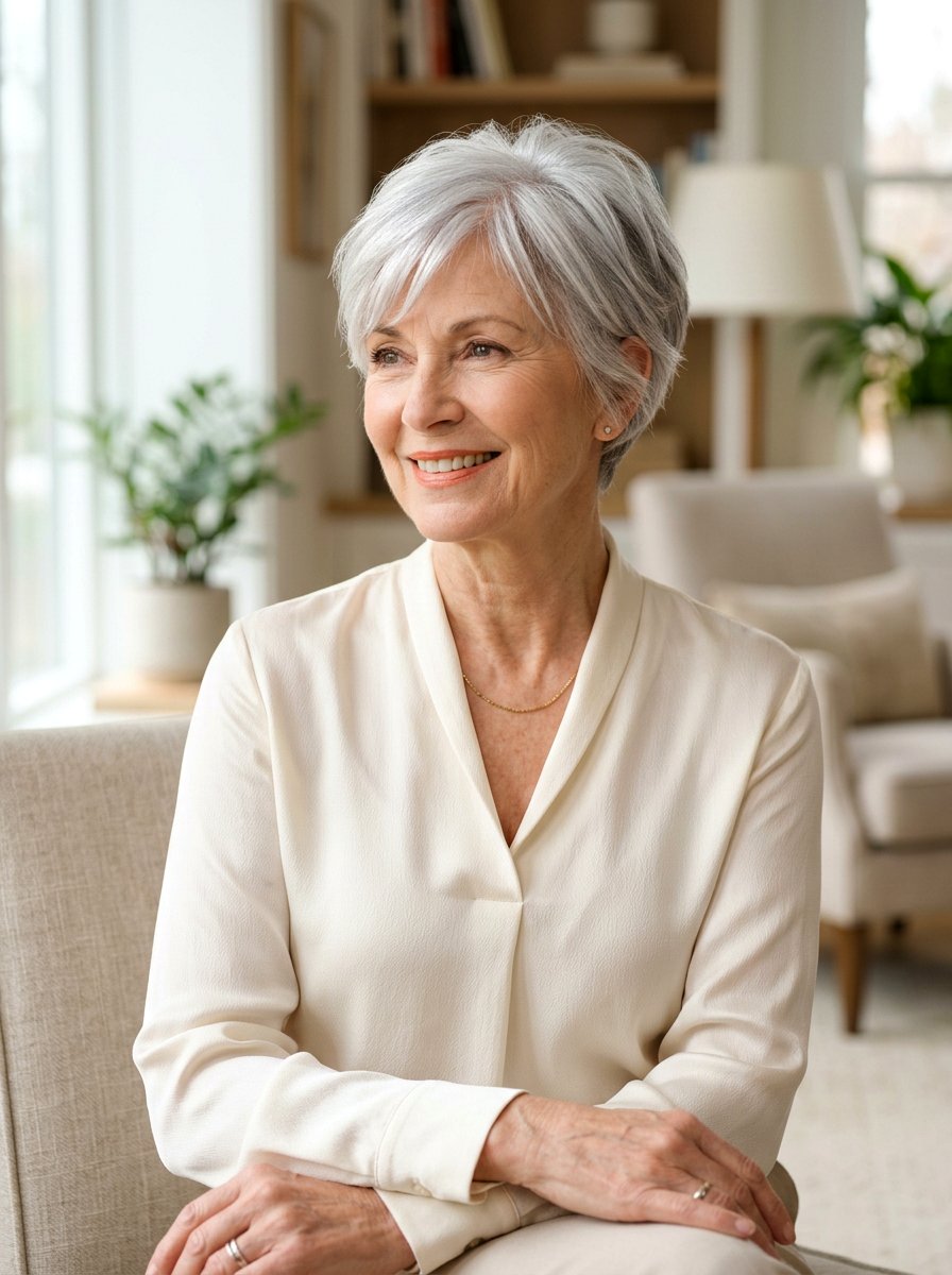 Short Silver Pixie Cut - 20 youthful gray hairstyles for older women - 20 youthful gray hairstyles for older women