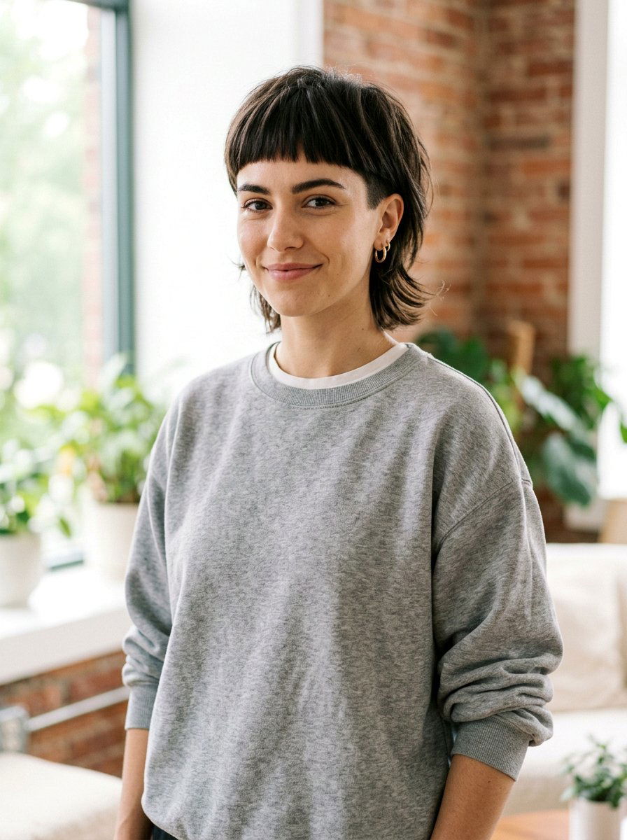 Short Soft Mullet with Blunt Bangs - 20 soft mullet with bangs - 20 soft mullet with bangs